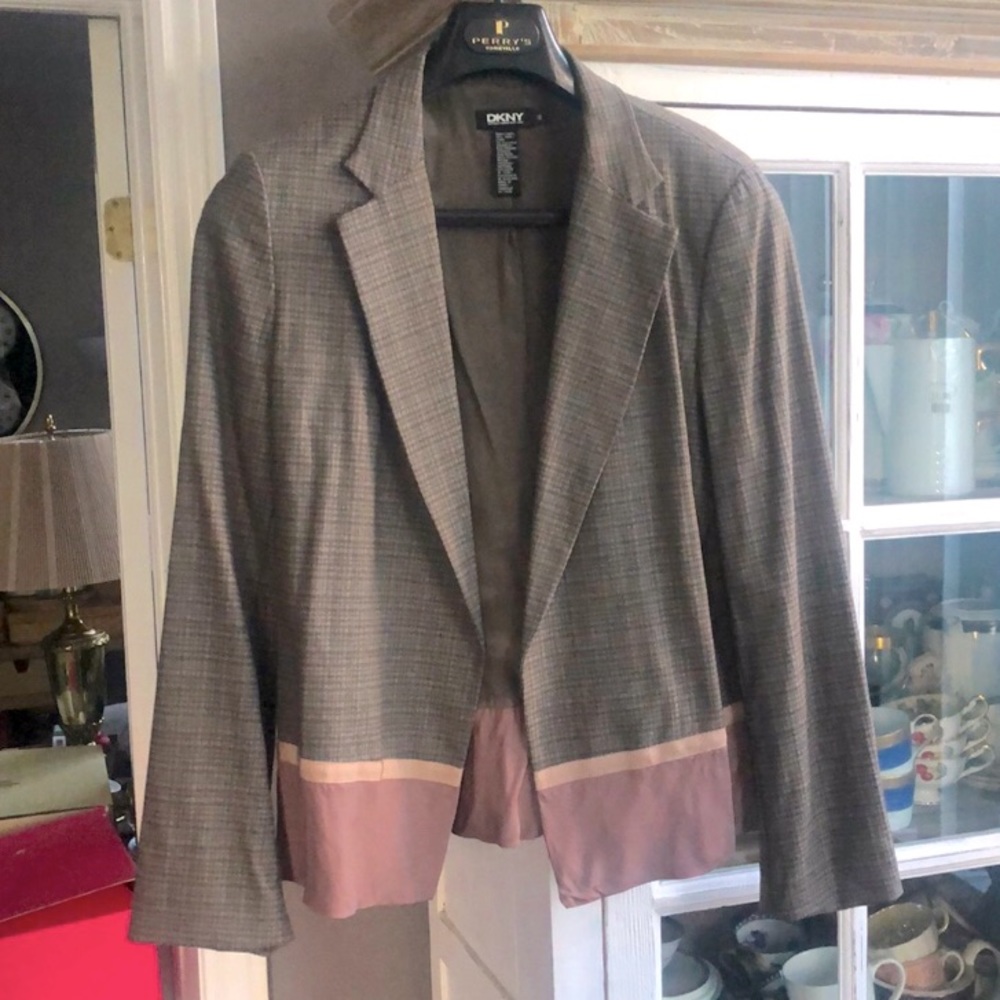 DKNY Plaid Wool Open Blazer, 12